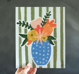 green stripe floral art print